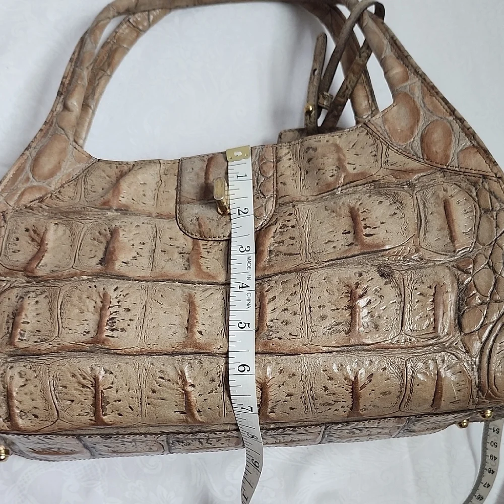 Brahmin Tan Croc-Embossed Leather Shoulder Bag with Goldtone Hardware Medium